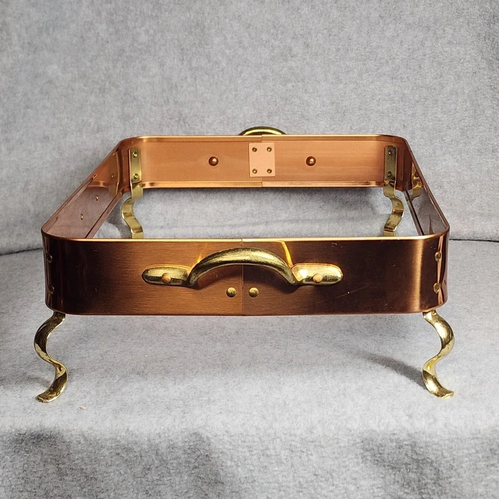 Vintage De La Cuisine Copper Brass Casserole Dish Stand Rectangula Buffet Server